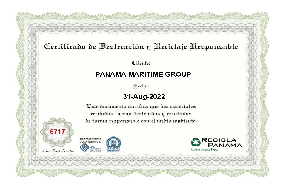 PMG Certificate on the recycling activities