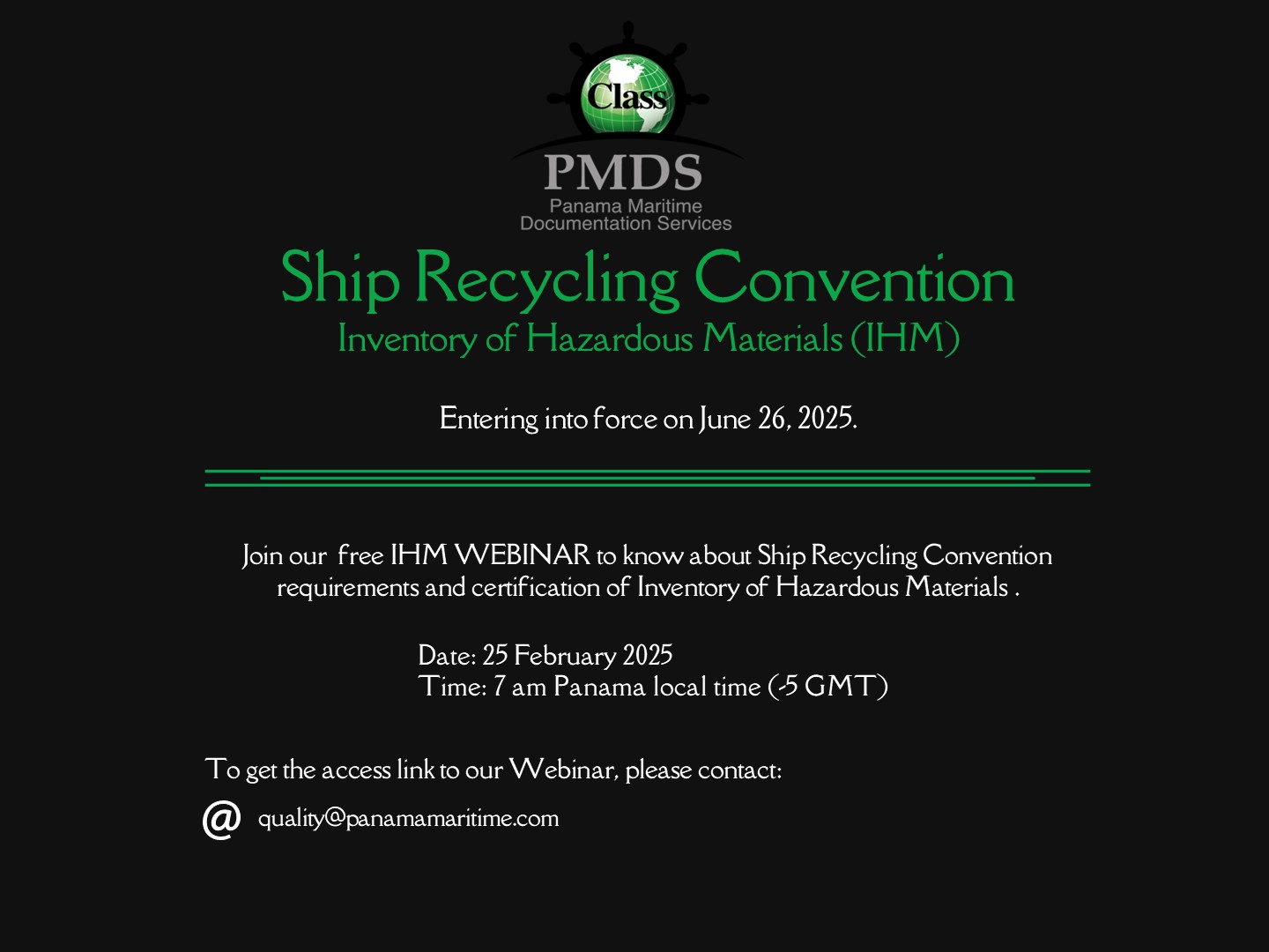 PMDS Webinar – Ship Recycling Convention